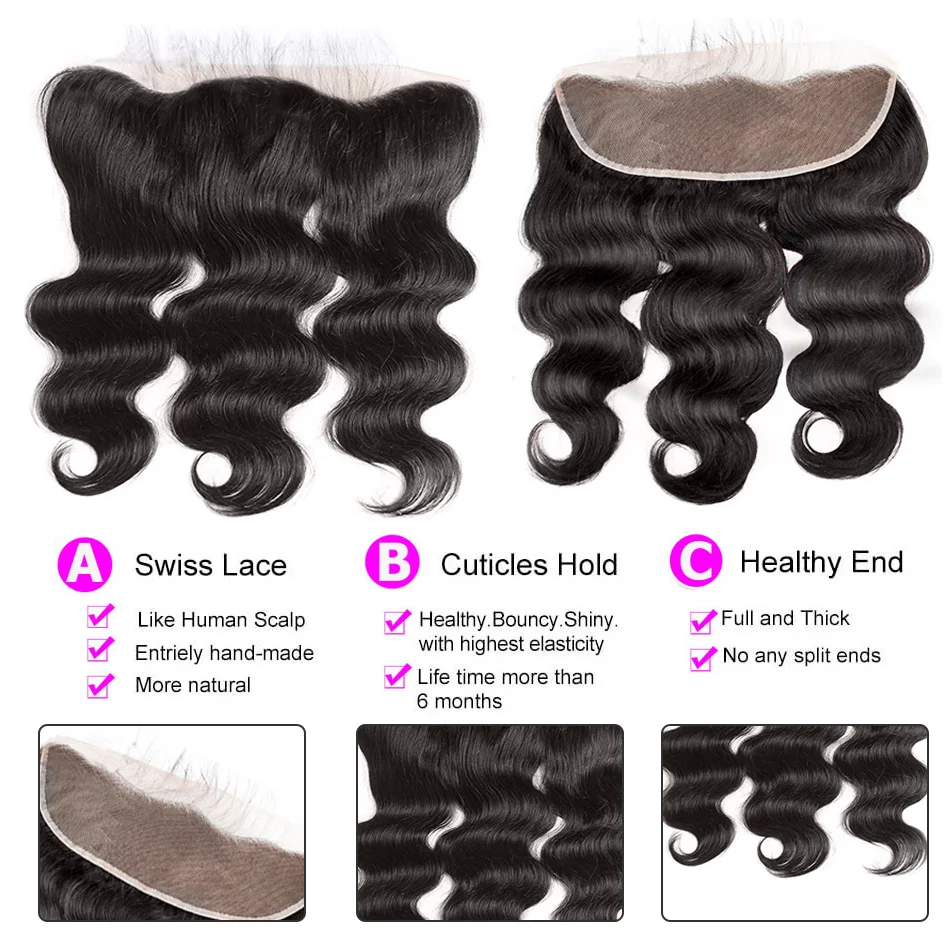  Alimice Indian Body Wave Human Hair Bundles With Frontal 13*4 Indian Hair Weave 3 Bundles With Fron