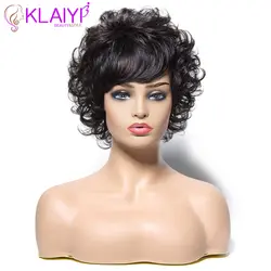 Klaiyi волосы короткие волны парики 100% бразильский человеческих волос парики с треском #1 #2 #4 натуральный черный Цвет 8 дюймов Бесплатная