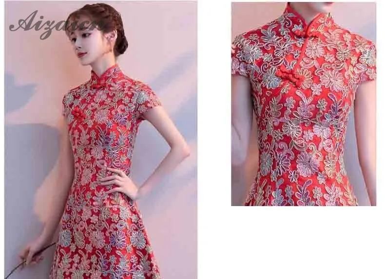 Новые летние красные невесты кружевные короткие Cheongsam платья мини Для женщин китайский свадебное платье Qi Pao Мода Восточный Стиль Ципао для