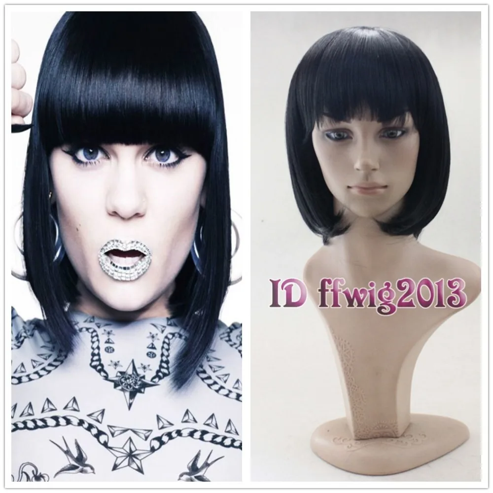 Free Shipping Deluxe Jessie J Mia Wallace Short Black Blunt Bob