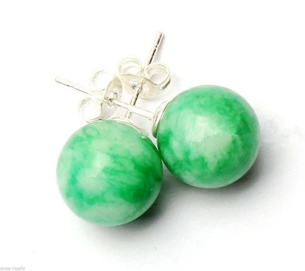 

HOT SELL - Natural 10mm Green * Round Gems 925 Sterling Stud Earrings
