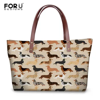 

FORUDESIGNS Women Tote Bags Animal Dachshund Dog Pattern Large Handbags Casual Clutch for Female Luxury Shopping Bag Girls Bolsa