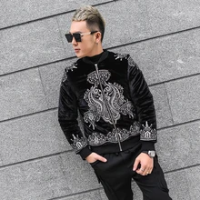 Роскошная мужская черная бархатная куртка-смокинг с вышивкой в стиле барокко/куртка для сцены/танцевального представления/это Азиатский размер