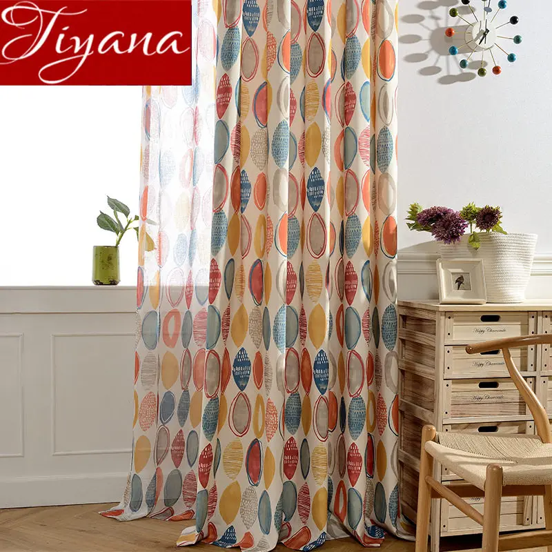 Colorful Curtains For Living Room Geometric Print Tulle Curtain