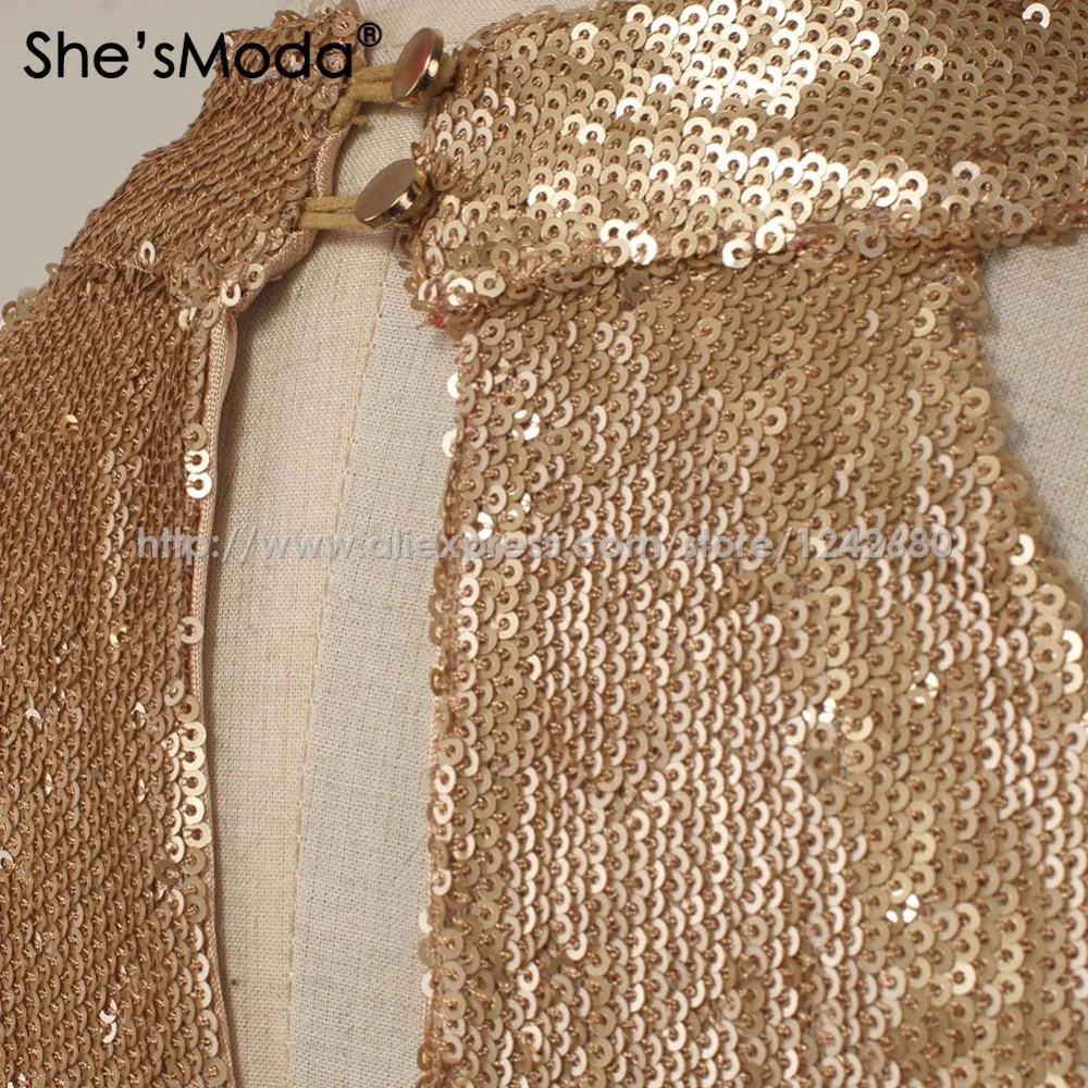 She'sModa Biling Sequins Gold Холтер Топ женские спандекс Клубные вечерние майки жилет