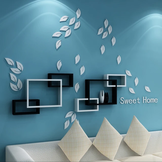 kreatif tiga dimensi stiker dinding, daun dekorasi dinding diy tv
