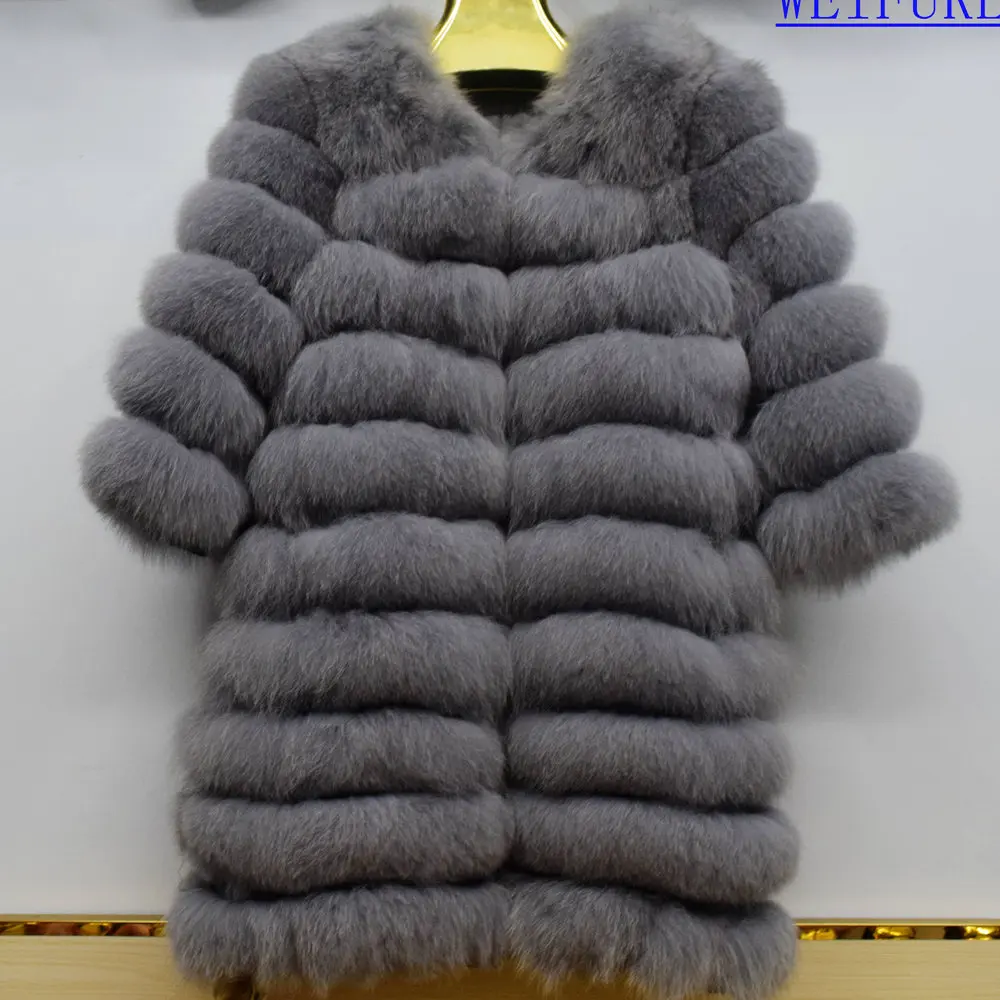 New Brand Winter Real Blue Fox Fur Coat Thick Warm Imitation Of Sables Women's Light Brown Long Jacket The fox fur Coat - Цвет: light gray