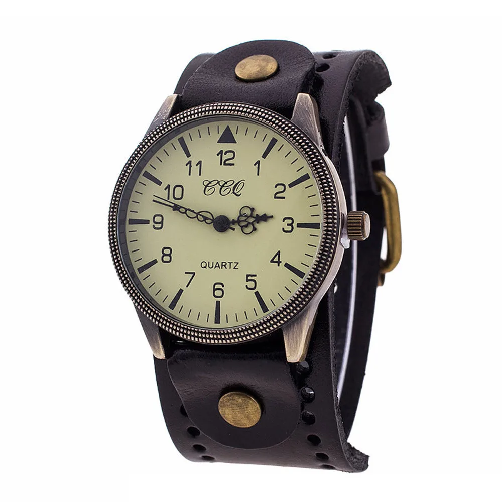

CCQ Brand Women Vintage Cow Leather Bracelet Watch Men Casual Sport WristWatch Luxury Quartz Watch Male Relogio Feminino