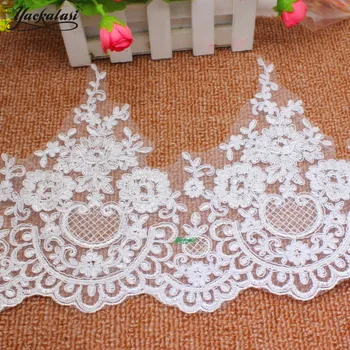 

YACKALASI 5 Yards/Lot Bridal Lace 3D Wedding Laces Flower Embroidery Border Scallop Sewing Apparel Party Dress Sashes 21CM Wide