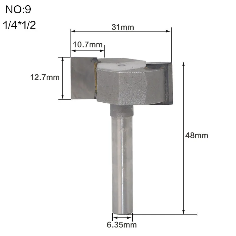 1 шт. 1/4and1/2 хвостовик T тип долбежный резак фрезы для деревообработки Т-образные фрезы Деревообрабатывающие инструменты - Длина режущей кромки: NO9