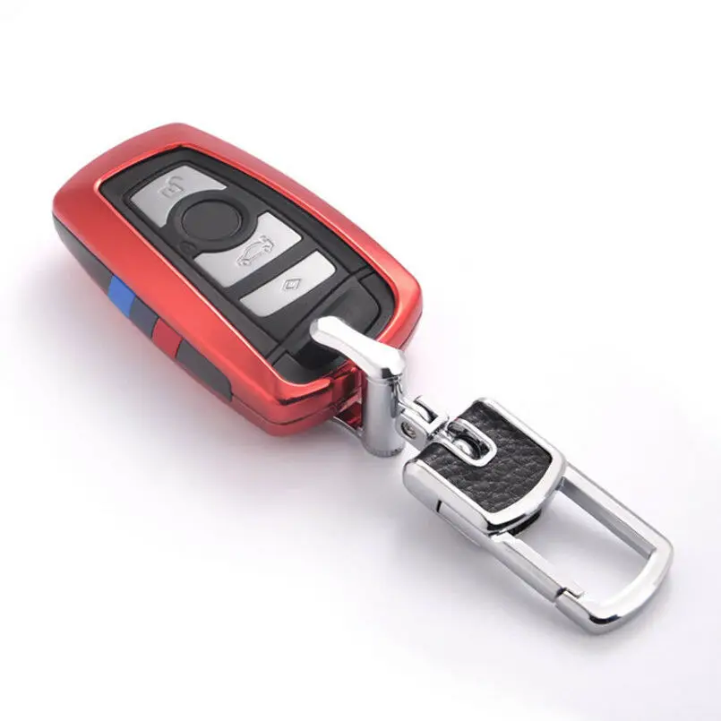 Автомобильный ключ чехол для ключей для BMW 520 525 f30 f10 F18 118i 320i 1 3 5 7 серия X3 X4 M3 M4 M5 E34 E90 E60 E36 FOB брелок для ключей автомобиля для укладки волос - Название цвета: Red with Key Chain