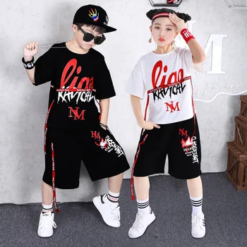 

Big Boys Clothes Sets Fashion Letter Print Hip Hop Dance Costumes Kids Tracksuit Summer Sport Suit Stylish Clothes for Boys 2019