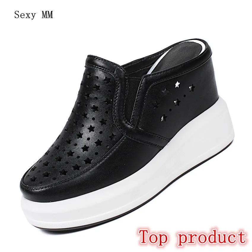 

Genuine Leather Wedges Slip On Shoes Women Flats Loafers Wedge Casual Height Increasing Flat Walking Shoes Plus Size 33 - 40