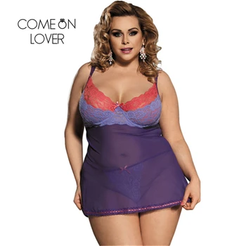 

Comeonlover Sexy Lingerie Women Purple Lace Patchwork Baby Doll Mujer Strap See Through Ladies Night Wear Lingerie Dress RE80297