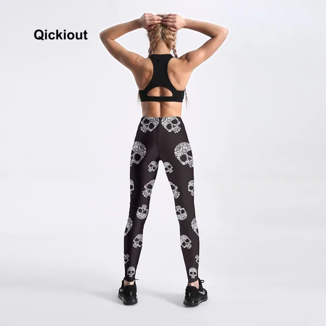 Qickitout Leggings New Arrival 2018 women’s plus size leggings Black Skull thermal leggings fitness warm winter leginsy Pants טייץ מצויר