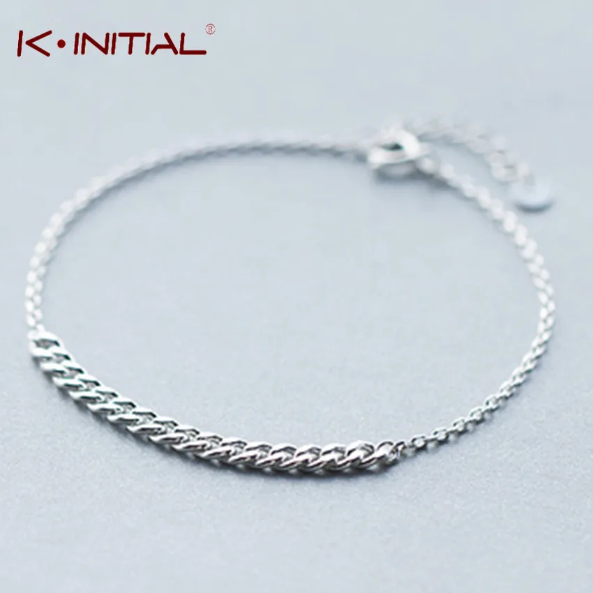 Kinitial 925 Серебряный Твист цепь браслет и стильный ювелирные изделия женские