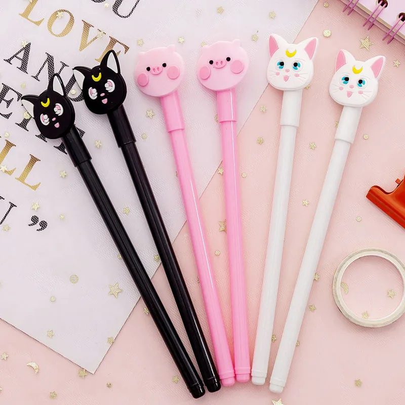 

36 pcs/lot Cartoon Cat Pig Gel Pen Cute Animal 0.38 mm black ink Signature Pen Escolar School Office writing Supplies