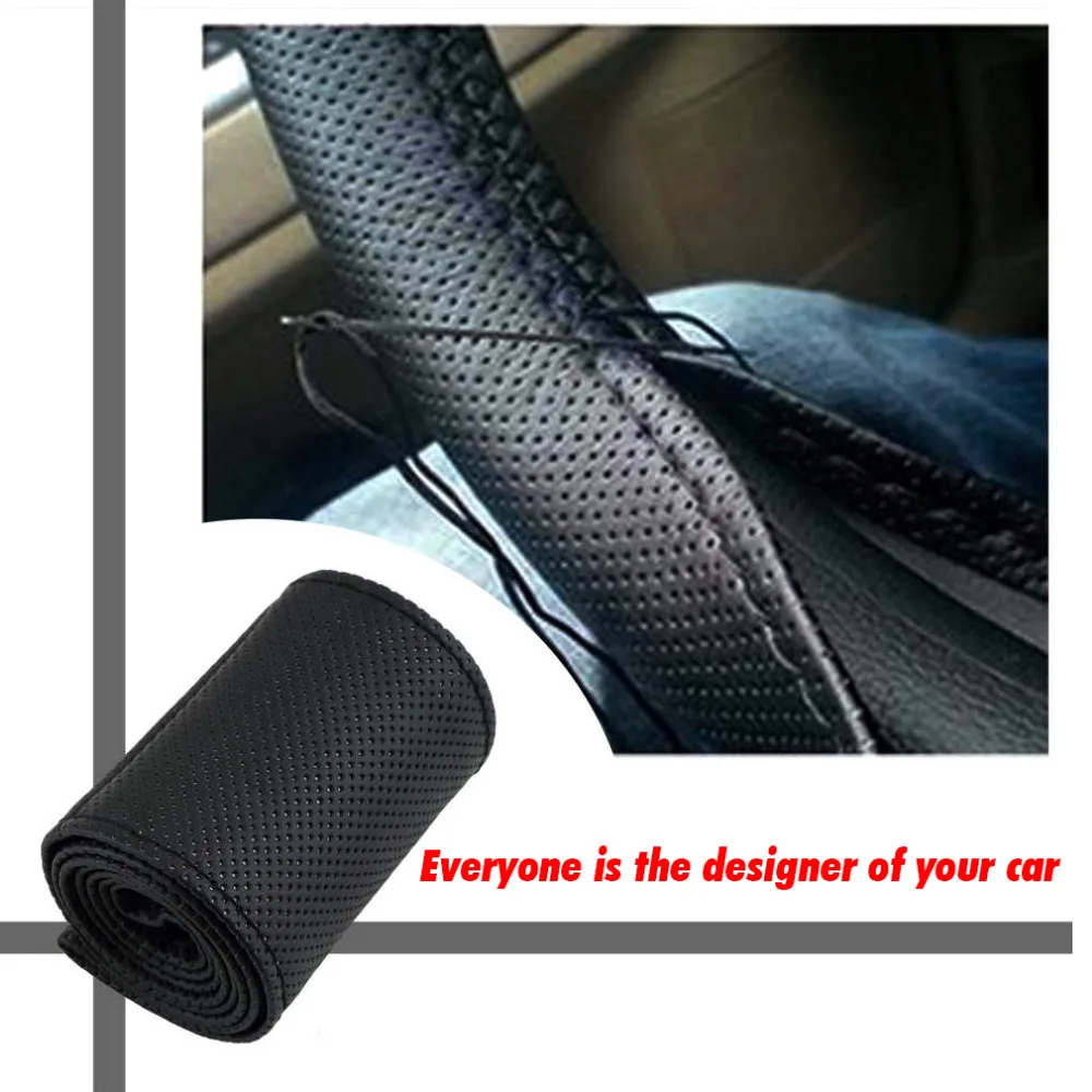 DIY Car Steering Wheel Cover Fiber Leather with Needle Braid on Steering Wheel SkidProof 36-38cm Car Styling Interior accessorie DIY Car Steering Wheel Cover Fiber Leather with Needle Braid on Steering Wheel SkidProof 36-38cm Car Styling Interior accessorie