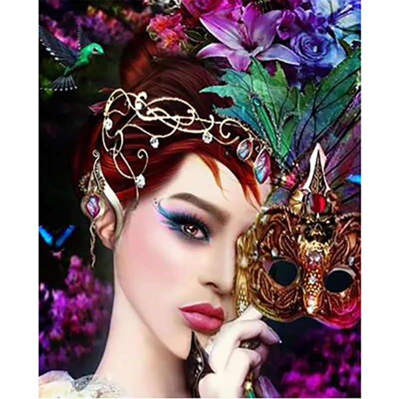 

LaoJieYuan new arrival DIY Crystal full drill square 5D diamond painting Girl mask cross stitch kit mosaic round rhinestone