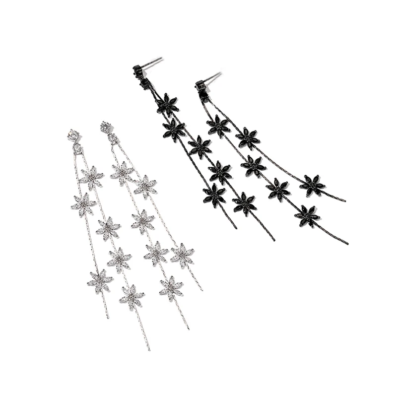 

5 Colors CZ Zircon Tassel Rose Petal Long Earrings Fashion Flower Vine Chain Tassel Wedding Earrings Women Charm Jewelry