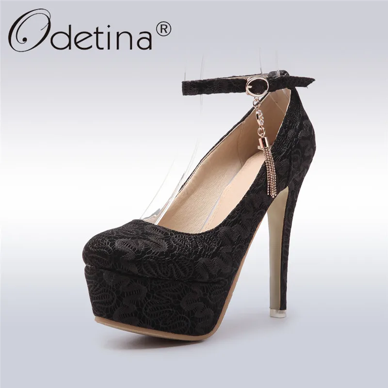

Odetina 2018 New Fashion Pointed Toe Pumps For Women Platform Buckle Strap Weeding Shoes Female Thin Heels Super High Heel Pumps