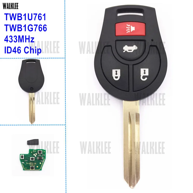 

WALKLEE Keyless Entry Remote DIY for Nissan Car Key Sunny Sylphy Tiida March Qashqai Juke X-Trail Note 433MHz for Alps