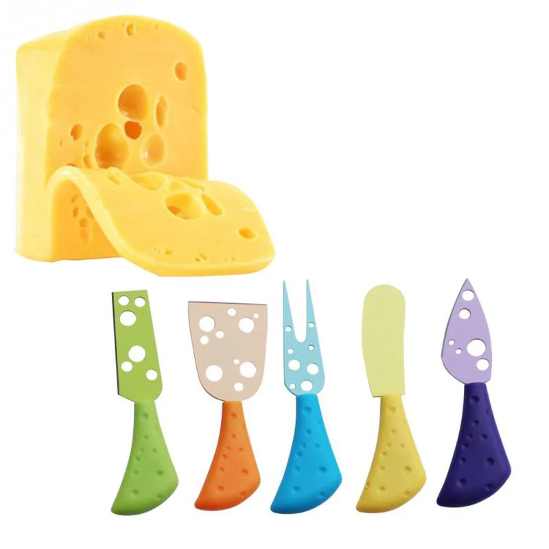 New 5 Pcs/Set Cheese Knife Set Cheese Fork Butter Knife MUti color