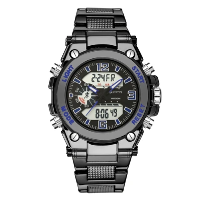 Stryve 8014 мужские спортивные часы, военные, 12/24 часов, электронные часы, кварцевые, цифровые, из нержавеющей стали, роскошные часы horloges mannen - Цвет: Синий