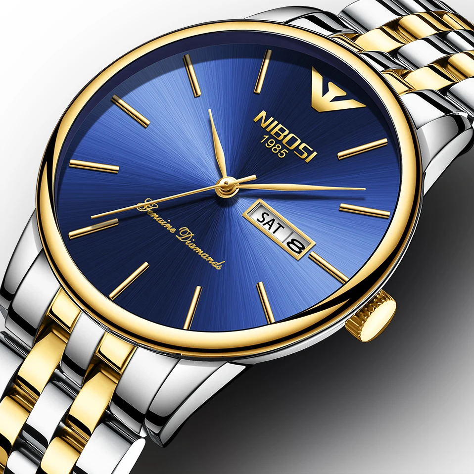 

NIBOSI Men's Watch Men Luxury Brand Full Steel Gold Blue Analog Quartz Clock Man Business Sport Watch Male Relogio Masculino