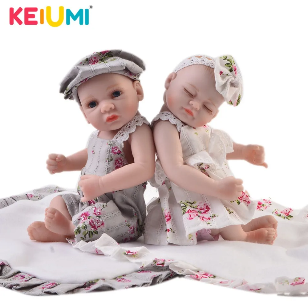 KEIUMI 11 дюймов 27 см Кукла реборн полностью силиконовая кукла Близнецы Спящая
