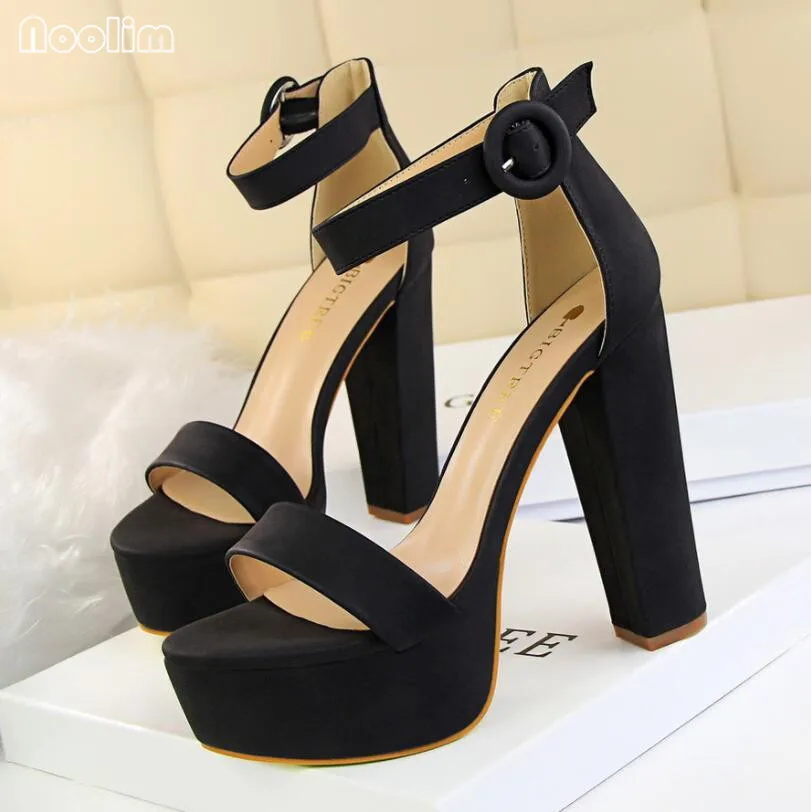 

NOOLIM European Sexy Square Women High Heels Lady shoes Waterproof Platform Open Toe Buckle Strap Women Sandals