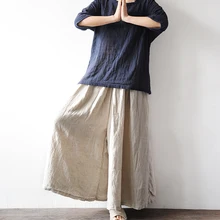 Летнее платье из конопляной ткани цвет с эластичной талией свободные хлопковые свободные штаны чай повседневное женское платье D998