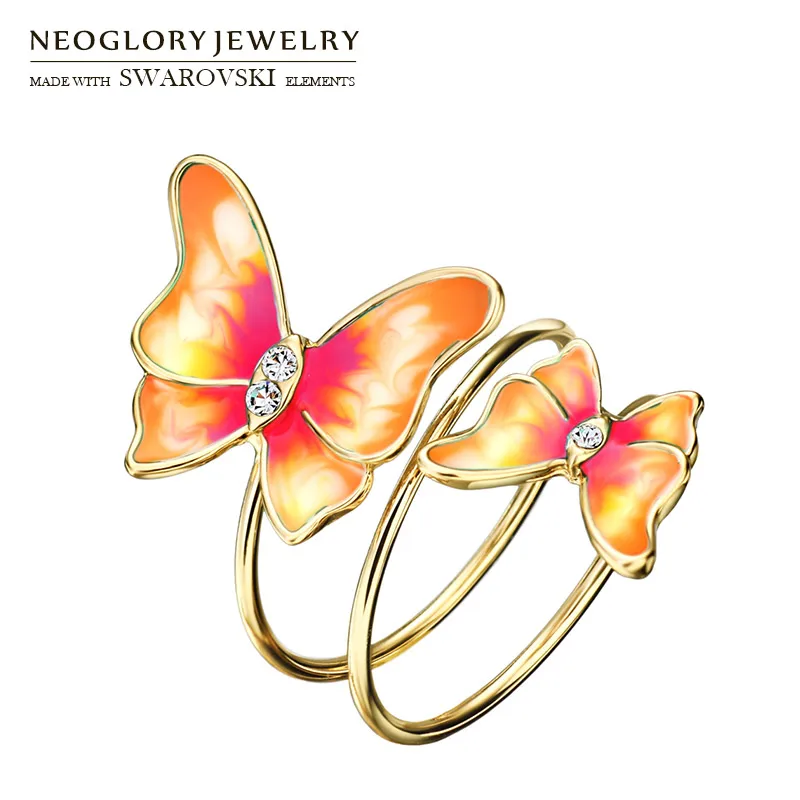

Neoglory Austria Rhinestone & Enamel Adjustable Finger Ring Colorful Butterfly Style Exquisite Design For Lady Trendy Gift