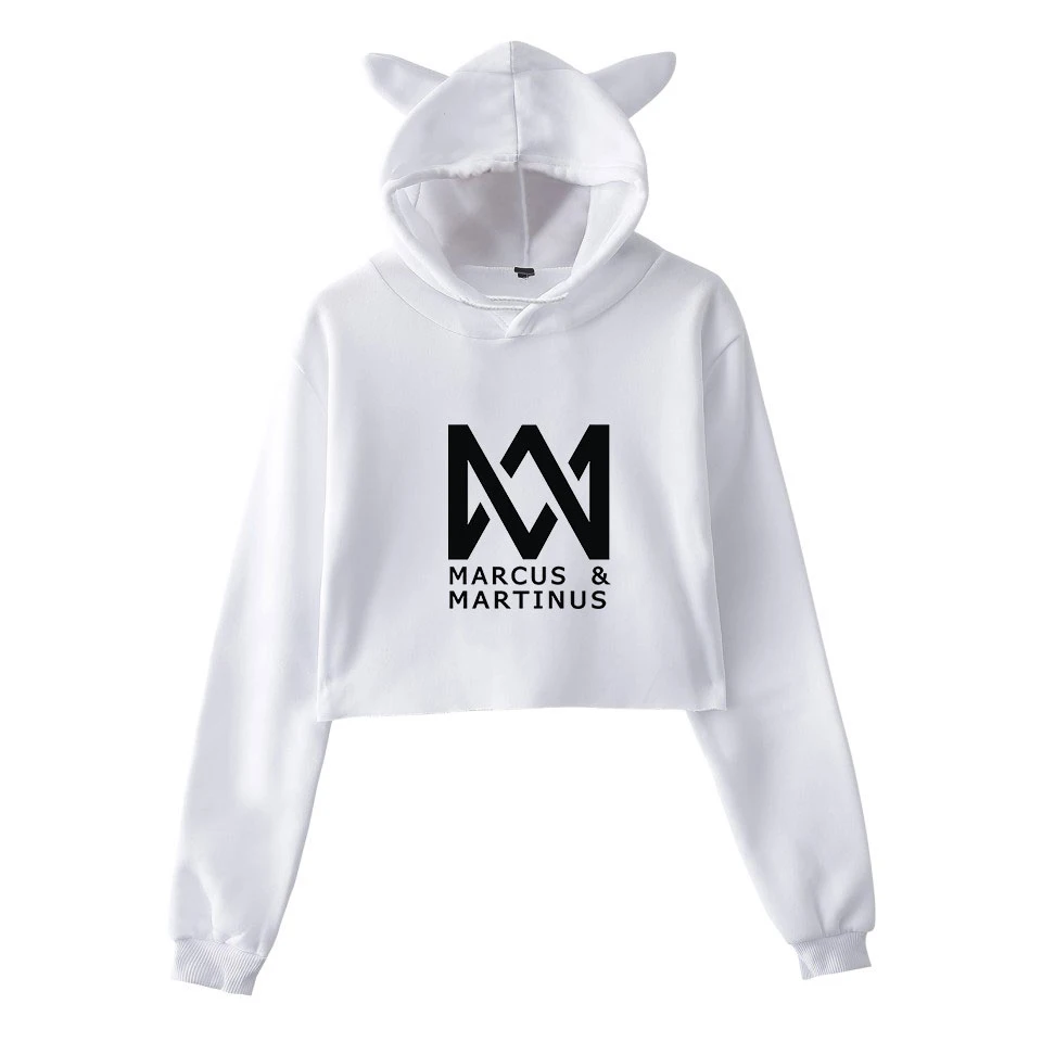 

2019 New singer Marcus & Martinus print Cat Ear Hoodies Sweatshirt Cuit Geometric Pattern Casual Women Autumn Soft Sweatshirt