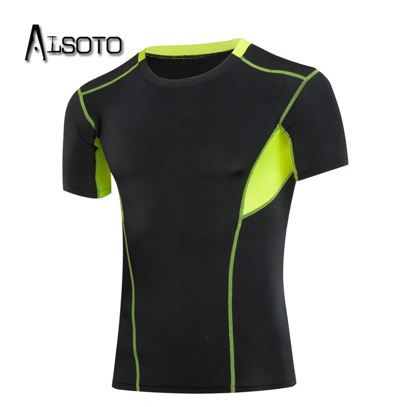 

Summer men running t-shirt Fitness sport tight Quick-drying short-sleeved elastic compression T-shirt body sculpting clothes