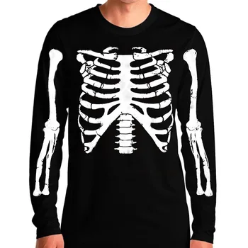 

Loo Show Halloween Funny Rib Cage With Arms Skeleton Horror Humor Novelty Long Sleeve T-Shirts Casual Men Tee
