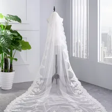 Белые Соборные Свадебные вуали цвета слоновой кости длинная кайма из кружева, Свадебная Фата с расческой свадебные аксессуары невесты Мантилья свадебная вуаль