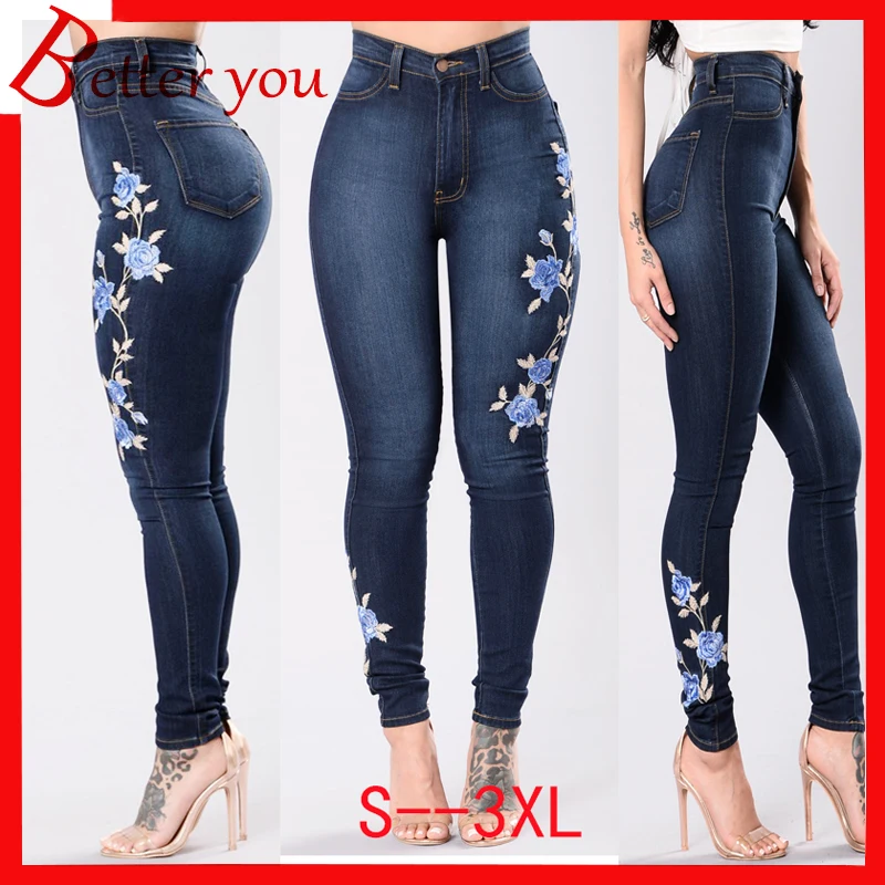 

2019 new spring summer jeans zipper women embroidered pencil pants skinny casual middle waist Jeans