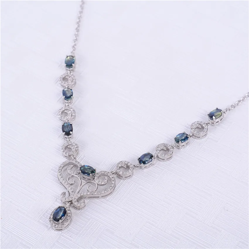 Almei девушки 0.5ct сапфировый камень Длинные ожерелья Твердое Серебро 925 помолвка Циркон ювелирные изделия для женщин с коробкой 40% FN059