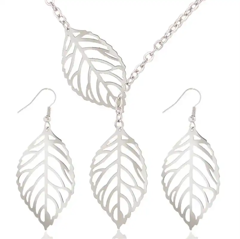 

Fashion Brand DesignerElegant OL Leaves Hook Hollow Dangle Drop Earrings Necklace Jewelry Sets for Woman Free Shipping