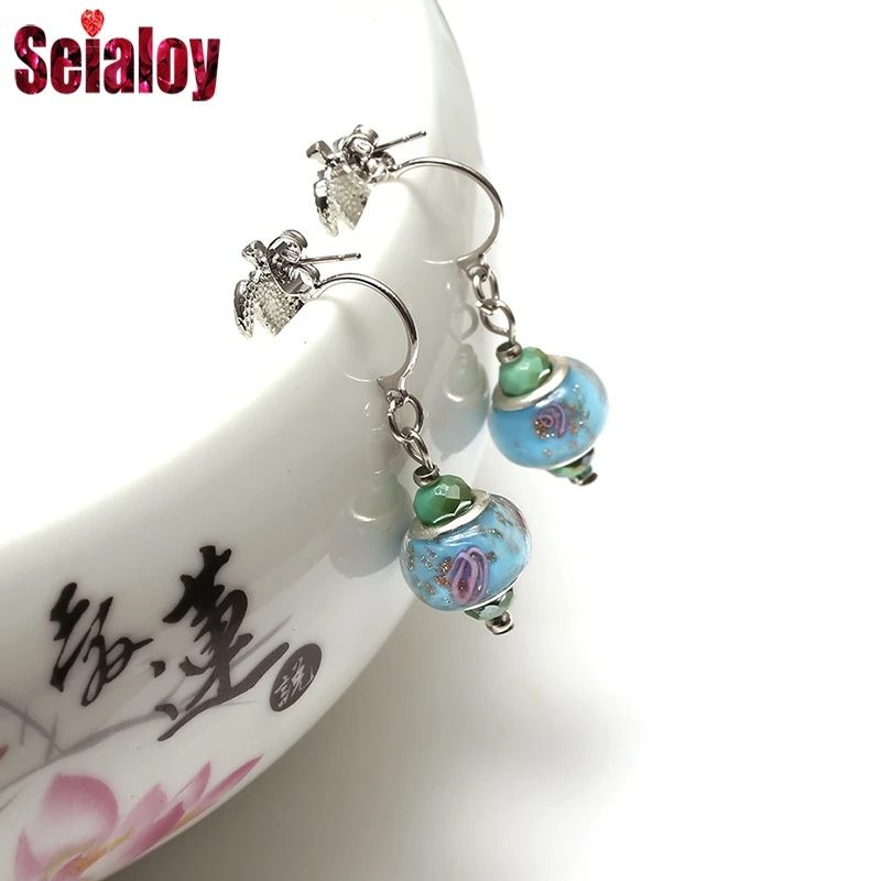 SEIALOY Turtle Earrings For Women Lovers 2019 Blue Ocean Round Glass Beads Charm Brands Dangle earrings Jewelry Gifts | Украшения и