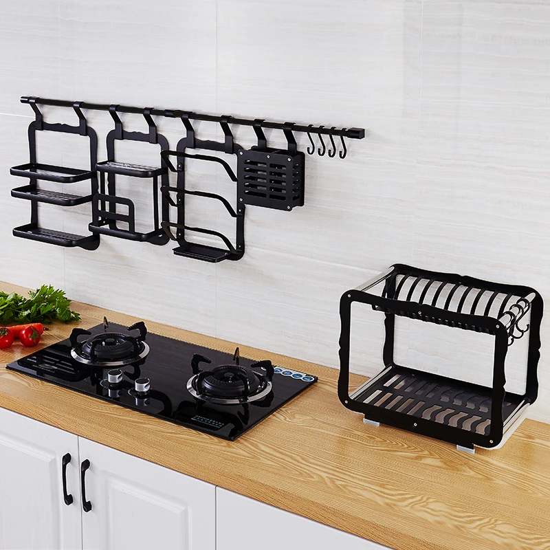  A1 American retro black pendant space aluminum multi-function wall hanging knife holder spice rack  - 32916762561
