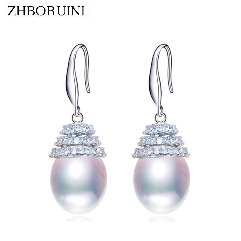 

ZHBORUINI 2019 Fashion Pearl Earrings Natural Freshwater Pearl Water Drop Earring 925 Sterling Silver Jewelry For Woman Gift