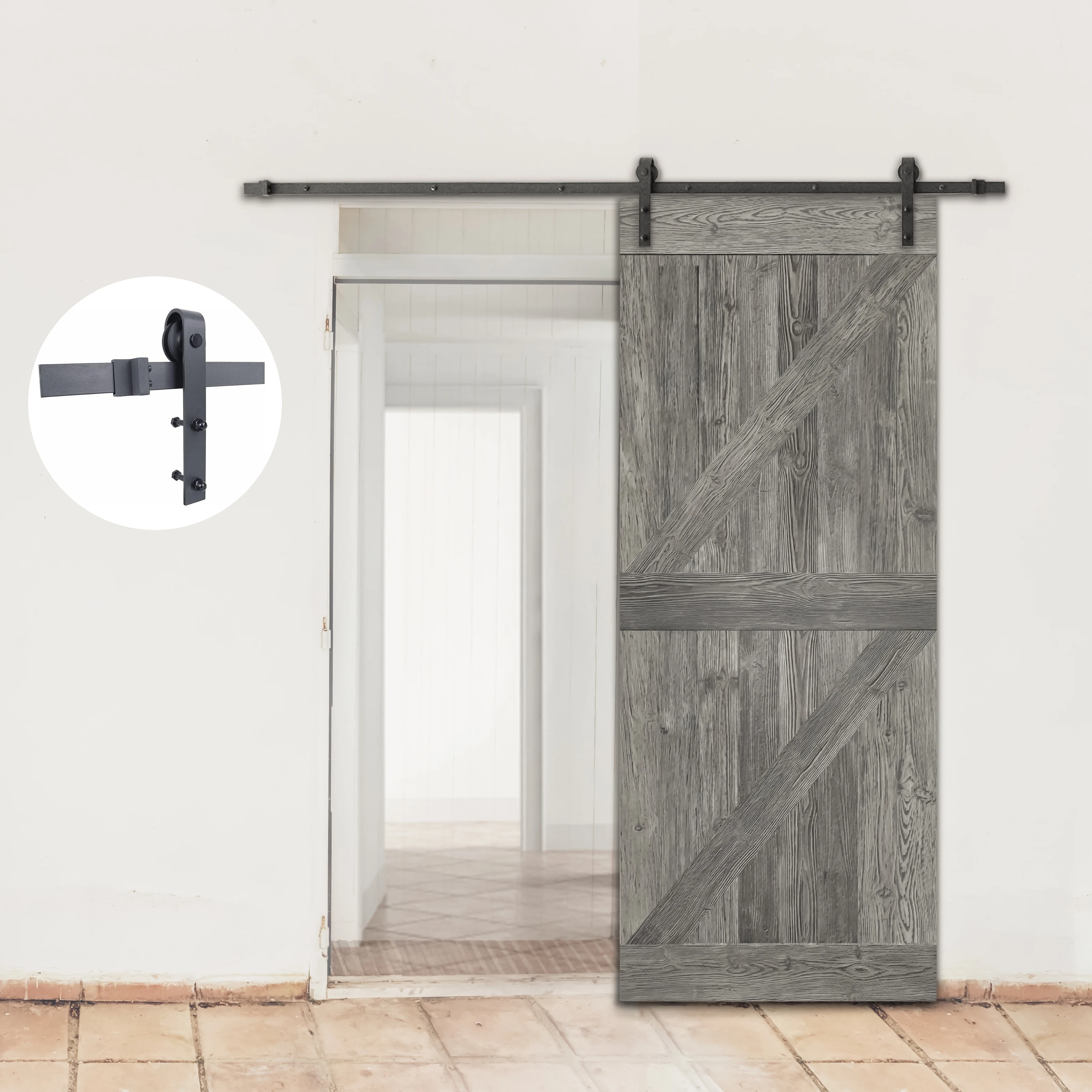 

USA Warehouse Carbon Steel Black Rustic Antique Interior Sliding Barn Door Hardware Track Kit