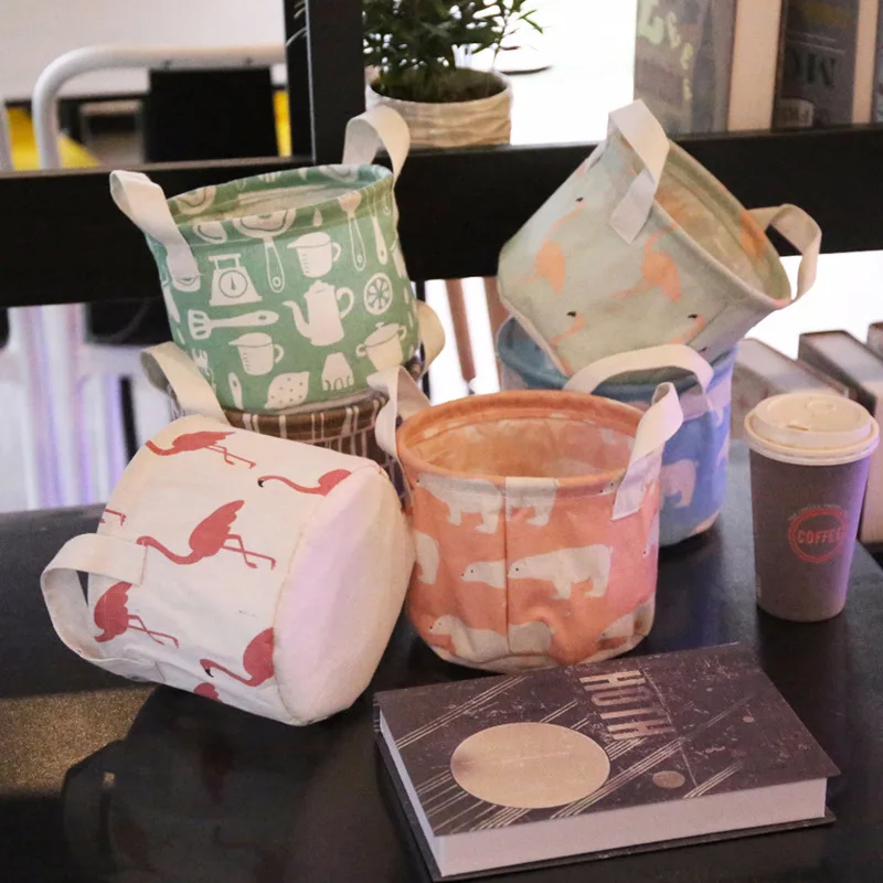 

Cotton Linen Desktop Storage Basket Sundries Storage Box Small Cute Table Storage Basket Space-Saving Bags Organizer