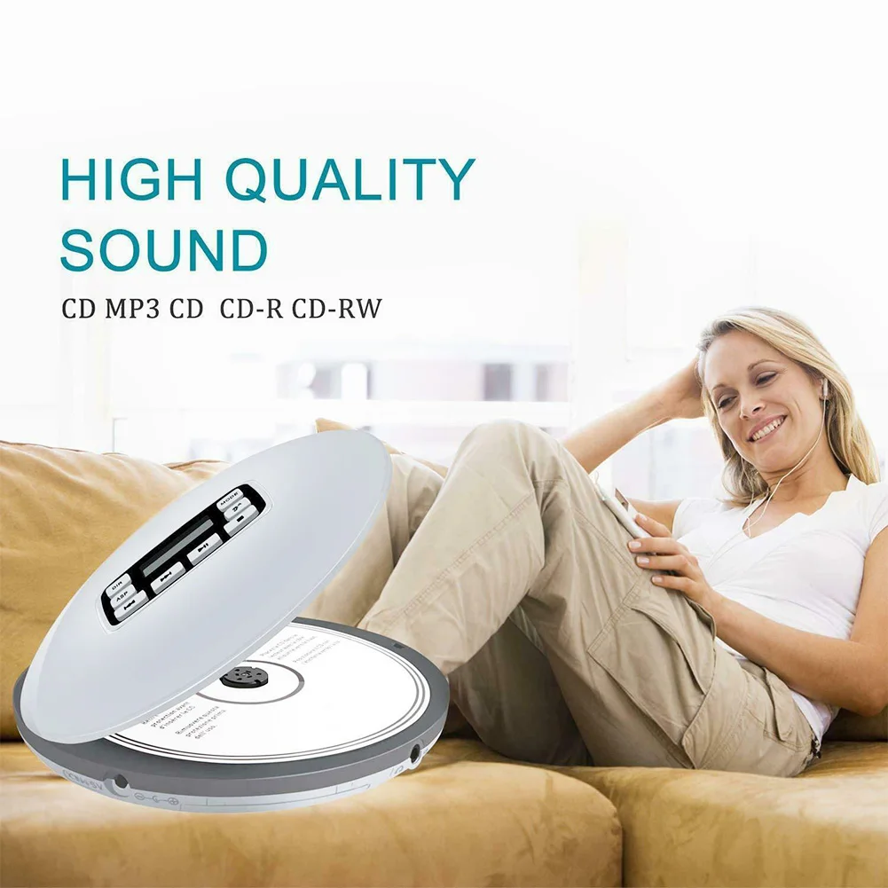 

Portable Small Stereo Headphones CD Player Music Personal Compact Anti-Skip HIFI Battery Powered USB LCD Display Car Home Round