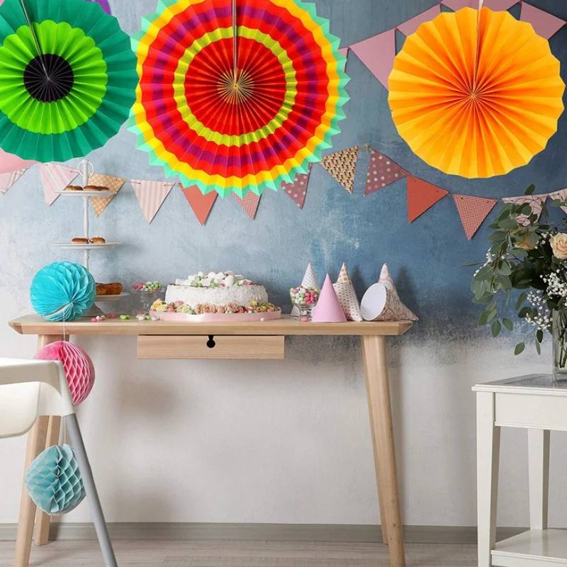 

Party Hanging Paper Fans Set Round Folding DIY Tissue Paper Fans Decoration For Birthday Wedding Graduation Events Kids Party