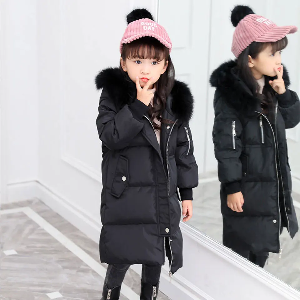 

Fashion Girls Down Jackets age 10 12 14 16 years Big Real Fur Hooded Long Parkas Thicken Teenage Girl Kids Winter Outerwear