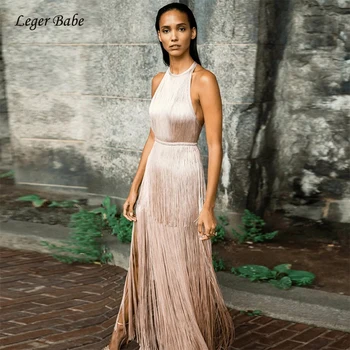 

New Arrival Elegant Women Tassel Bandage Dress Vestidos Sexy Summer Halter Sleeveless Evening Party Club Dresses Fringe