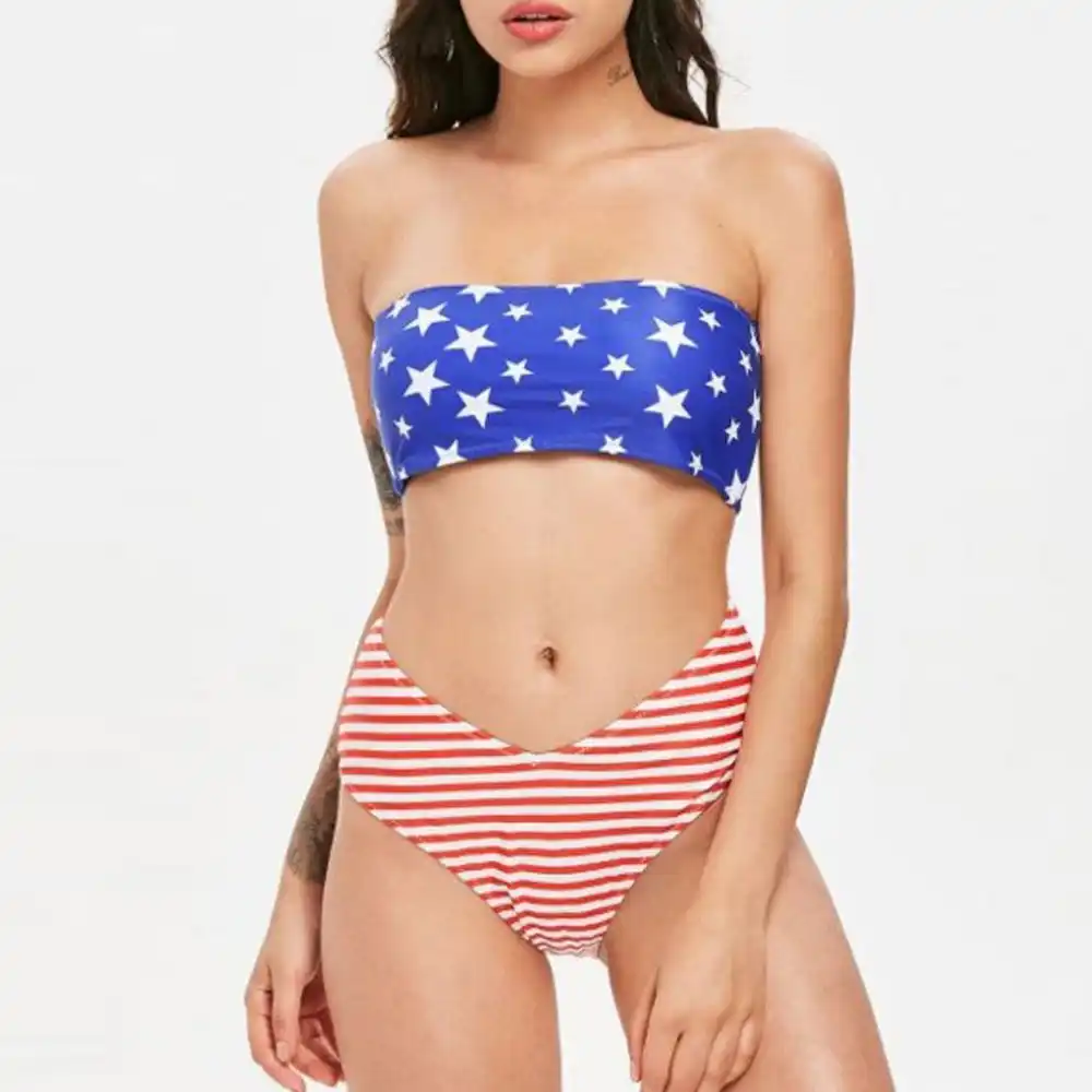 american flag high waisted swimsuit